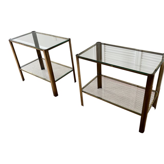 Transitional Brass and Glass Side Tables - a Pair For Sale