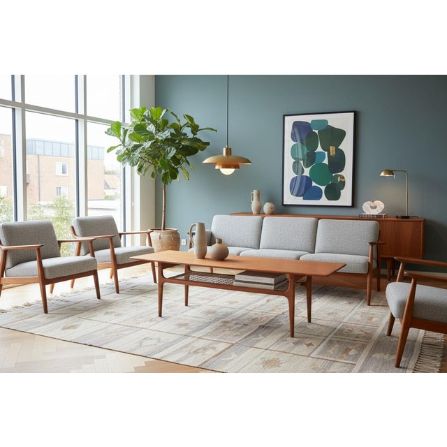 Danish Teak Coffee Table with Wicker Magazine Shelf from Trioh, 1960 For Sale - Image 11 of 16