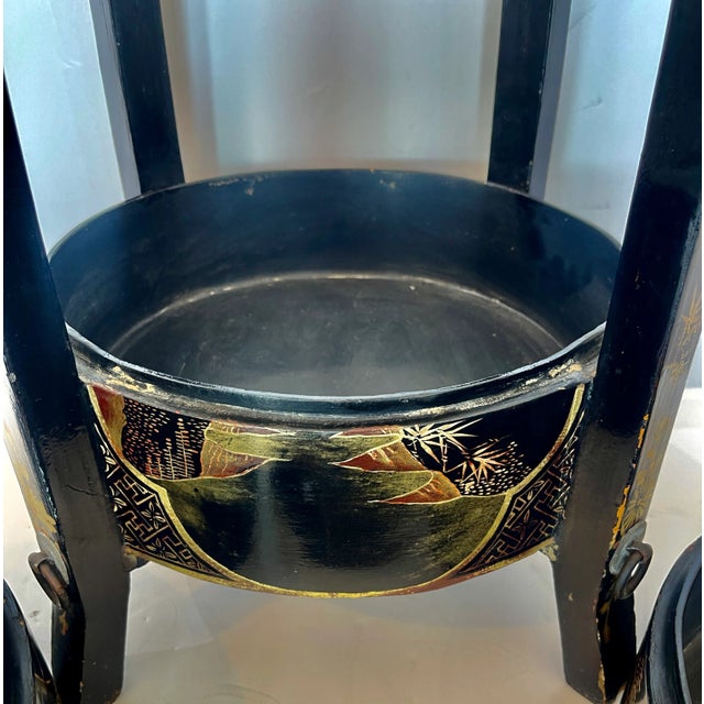 Chinese Three Tiered Black & Gold Lacquer Wedding Basket, 19Th Century For Sale - Image 13 of 18