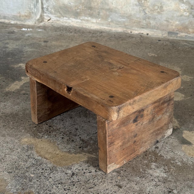 Small Light Upcycled Teak Occasional Stool, 1990s For Sale - Image 12 of 13