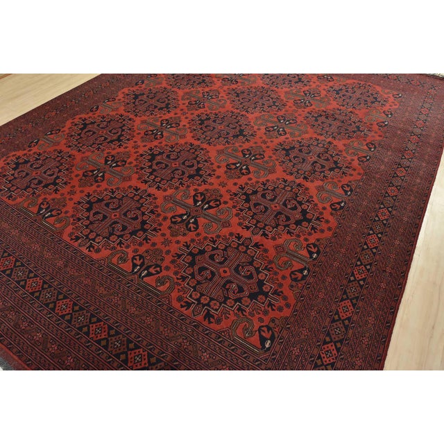 Tribal Turkmen Rug 9’11” X 12’11” Red Wool Tribal Hand-Knotted Oriental Carpet For Sale - Image 3 of 14