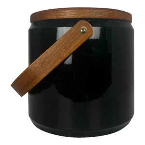 Mid Century Modern Ice Bucket | Black + Teak by Georges Briard