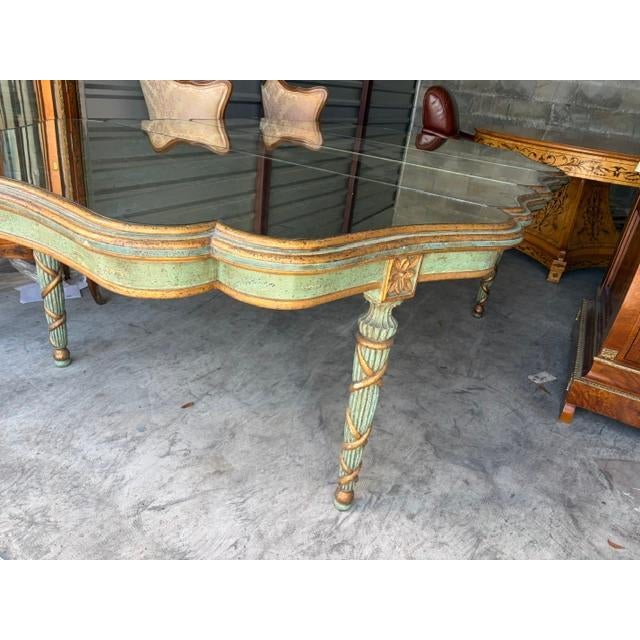 Baroque Antique Style Italian Baroque Venetian Hand Painted Aged Glass Top Dining Table For Sale - Image 3 of 7