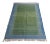Handmade Green With Blue Geometric Border and Cream Fringe Rug - 10'x14' For Sale