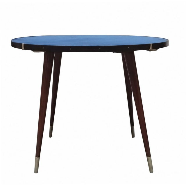 Mid-Century Modern Vintage Round Wooden Game Table with Blue Cloth by Gio Ponti, Italy, 1950s For Sale - Image 3 of 6