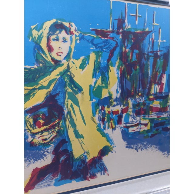 Wood 1960s Signed & Numbered Limited Edition Harbor Scene Lithograph 33/125 in Silver Gallery Frame For Sale - Image 7 of 15