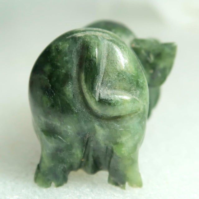 Dark Green Miniature Hand-Carved Piglet of Serpentine Stone - Petey the Piglet! For Sale - Image 8 of 18