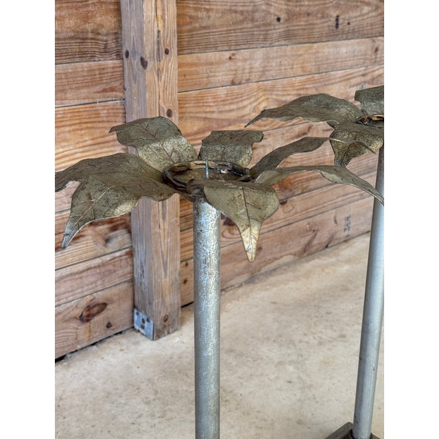 Mid-Century Modern Pair of Sculptural Metal Palm Leaf Candlestick Holders, Mid-20th Century For Sale - Image 3 of 12