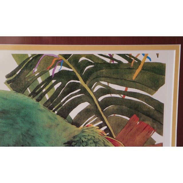 Green Tropical Parrot Limited Edition Print by Pam Mark 'Birds of Paradise' in Faux Bamboo Frame For Sale - Image 8 of 18