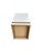 Pre- loved pair of white bedside tables. Campaign style with one drawer each and cubby space. They have brass hardware....