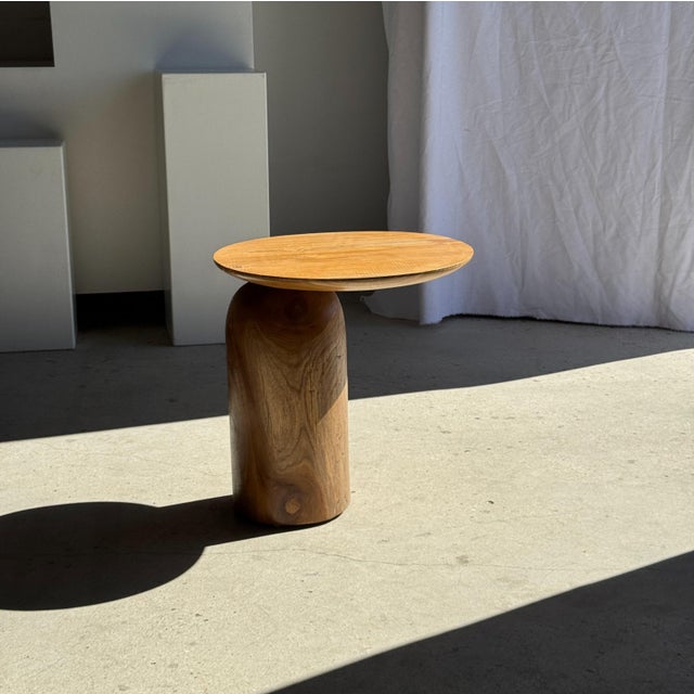 Teak Side Table with Circular Top and Column Base For Sale - Image 11 of 14