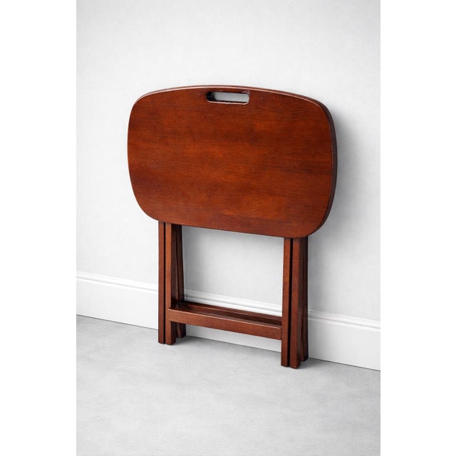 Mid 20th Century Folding Snack Tables With Carry Handles – Pair For Sale - Image 4 of 5