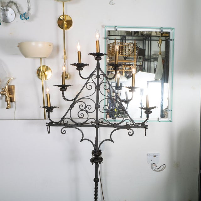 Gothic wrought iron candelabra style floor lamp For Sale In New York - Image 6 of 12