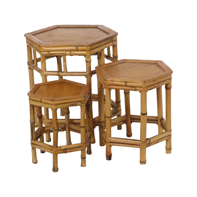 Vintage Bamboo and Rattan Nesting Tables, 1960s, Set of 3 For Sale - Image 15 of 16