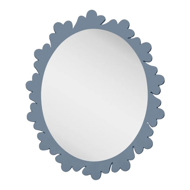 Fleur Home Garden District Arabella Oval Mirror in Bachelor Blue, 42x48 For Sale