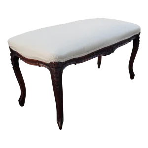 1940s French Louis XV Style Carved and Upholstered Bench