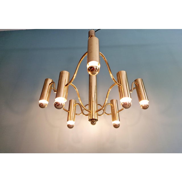 Tubular Brass Chandelier by Gaetano Sciolari for Boulanger, 1970s For Sale - Image 6 of 13