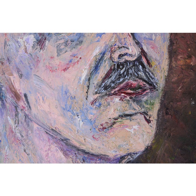 1980s Vintage 80s Postmodern Man Portrait Painting For Sale - Image 5 of 9