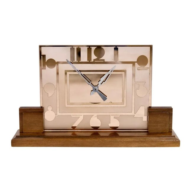 1930s Art Deco Table Clock with Rosaline Glass and Numerals, 1930s For Sale - Image 5 of 5
