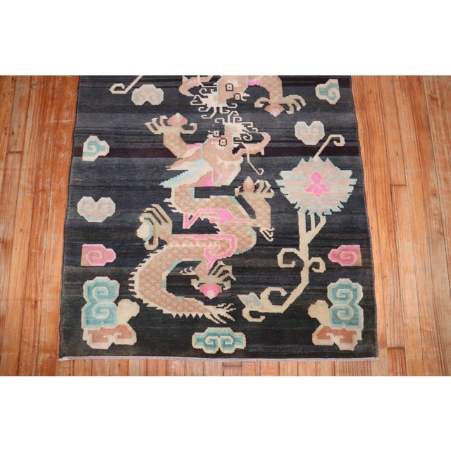 Asian Antique Tibetan Double Dragon Vintage Rug - 3'3" x 5'7" For Sale - Image 3 of 8