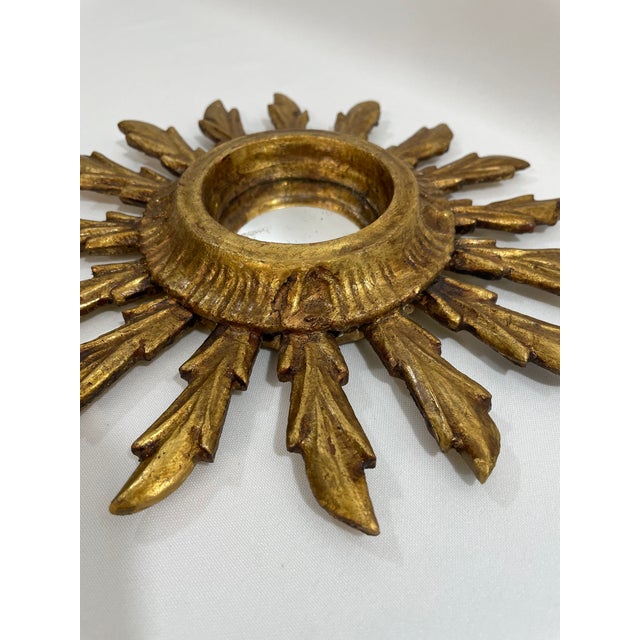 Gold 1940s French Petite 9.5" Giltwood Sunburst Convex Wall Mirror For Sale - Image 8 of 15