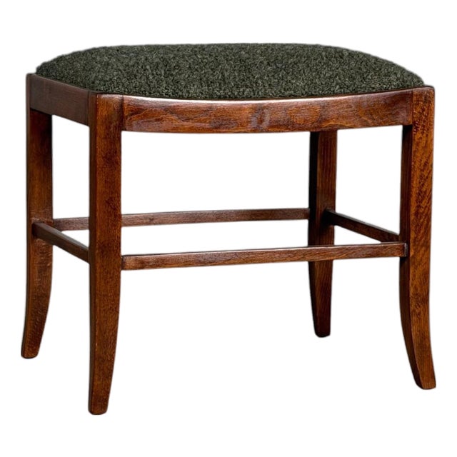 Austrian Secessionist Stool Reupholstered with Dedar Melange Bouclè, 1890s-1910s For Sale