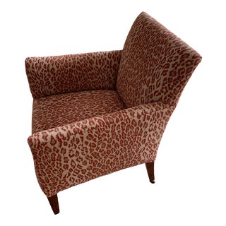1940s Vintage Chair in New Thibaut Red Leopard Print For Sale