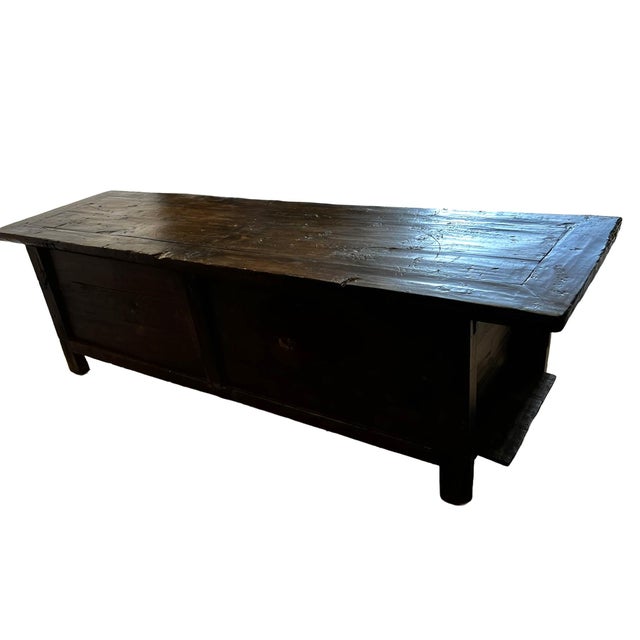 Chinese Antique Low Kang Cabinet in Traces of Original Patina of Red Lacquer For Sale In Chicago - Image 6 of 10