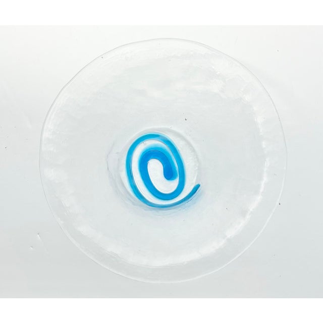2010s Pair of Blown Recycled Glass Baby Blue Swirl Catchall Decorative Bowls For Sale - Image 5 of 6