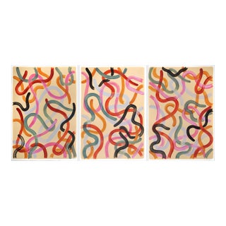 2022 "Warm Pastel Tones" Abstract Triptych Acrylic Painting on Watercolor Paper by Natalia Roman - Set of 3 For Sale