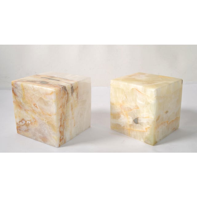 Taupe Vintage Beige Onyx Cube Handmade Bookends Objects of Art Sculptures- Set of 2 For Sale - Image 8 of 12