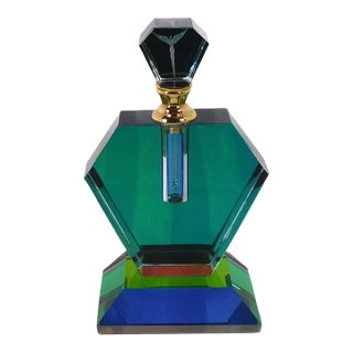 1980s Green Crystal Perfume Bottle With Matching Stopper For Sale