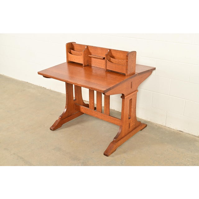 Mission Limbert Antique Mission Oak Arts & Crafts Double Desk or Partner's Desk, Circa 1910 For Sale - Image 3 of 13