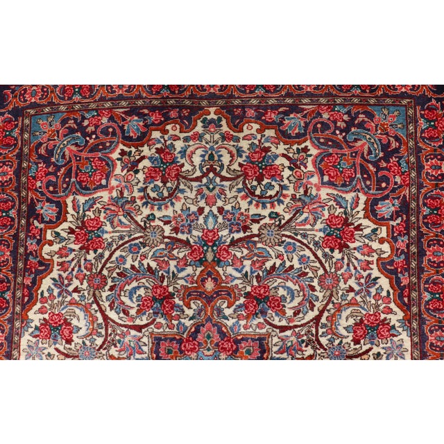 Ivory Vintage Persian Bidjar Rug With Ivory Field and Blue Medallion Design For Sale - Image 8 of 11