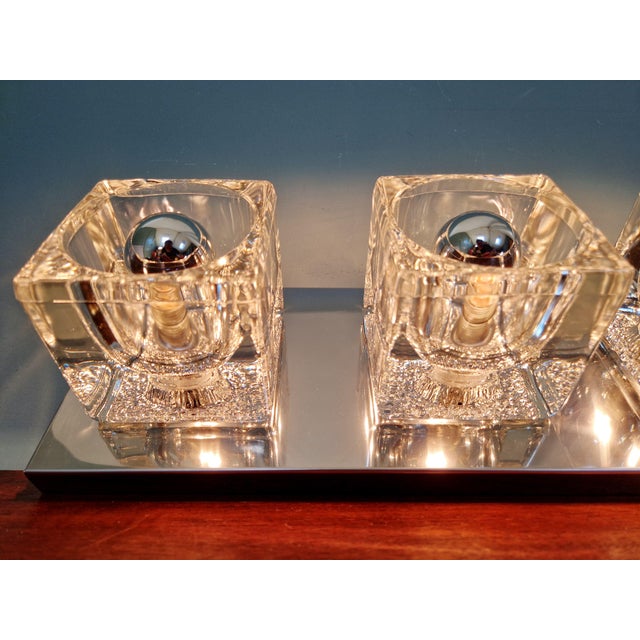 Ice Cube Triple Wall Light in Chromed Metal and Glass from Peill & Putzler, 1970 For Sale - Image 6 of 18
