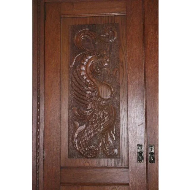 Traditional 19th Century Carnegie Skibo Castle Scottish Oak Armoire With Carvings-Audaces Fortuna Juva- For Sale - Image 3 of 6