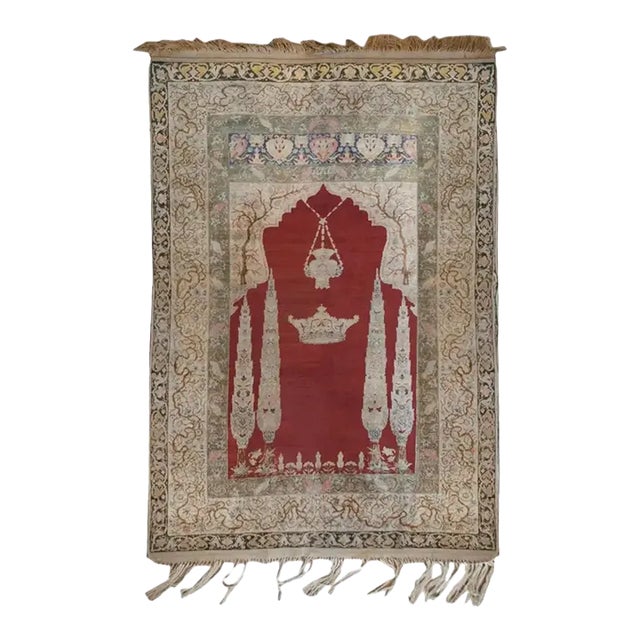 19th Century Silk Ghashghaei Prayer Rug For Sale