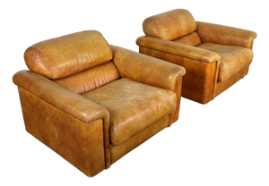 Vintage 1970's Italian Cognac Leather Lounge Chairs