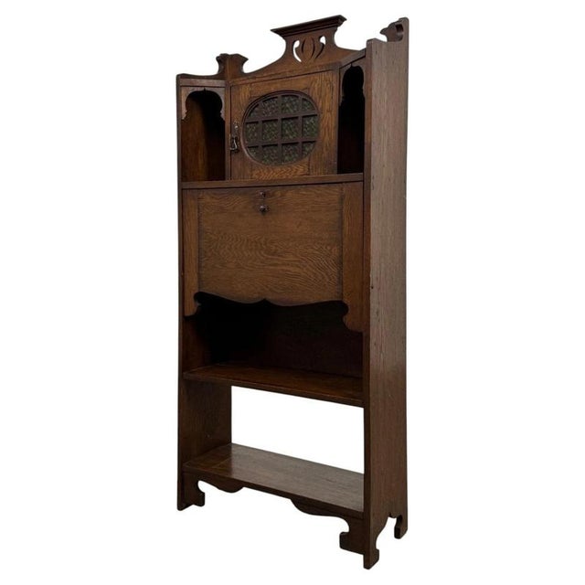 20th Century Arts and Crafts Oak Bureau, 1890s For Sale - Image 3 of 13
