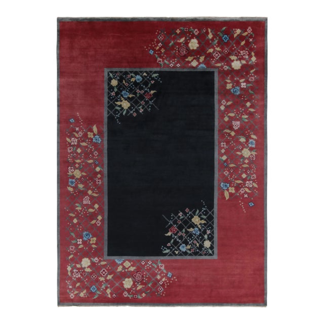 Red Rug & Kilim Chinese Style Art Deco Rug in Black & Red with Colorful Florals - 8'x10' For Sale - Image 8 of 8