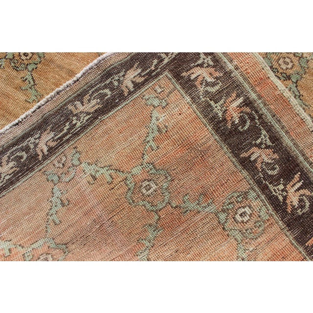 Orange Vintage Turkish Oushak Rug With Soft Orange, Light Green, and Charcoal Brown For Sale - Image 8 of 8