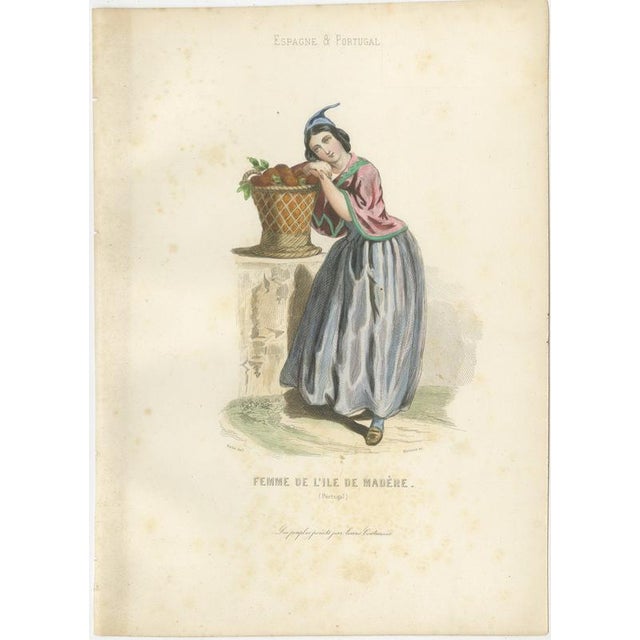 Portuguese & Madeira Folk Costume Engravings, 1850, Engraving For Sale - Image 4 of 15
