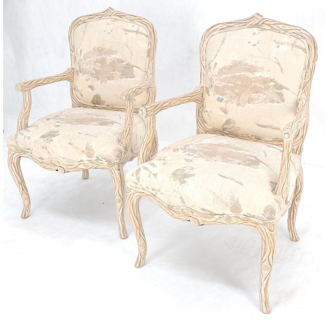 Faux Carved Twig Wood & Eye Theme Arm Lounge Fireside Arm Chairs White Wash MINT For Sale - Image 16 of 16