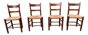 Vintage Early American Shaker Style Solid Wood Ladder Back Rush Seats Dining Chairs