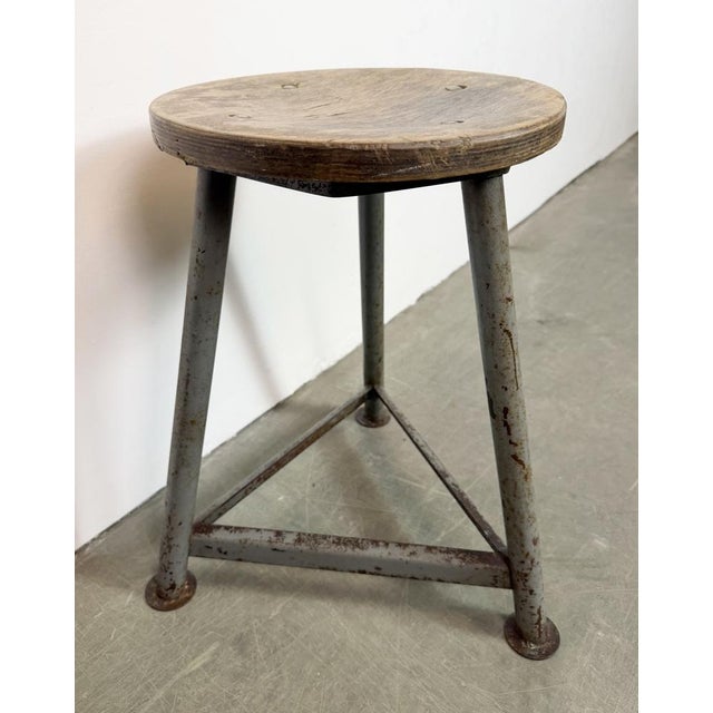 Industrial Grey Workshop Stool, 1960s For Sale - Image 10 of 18