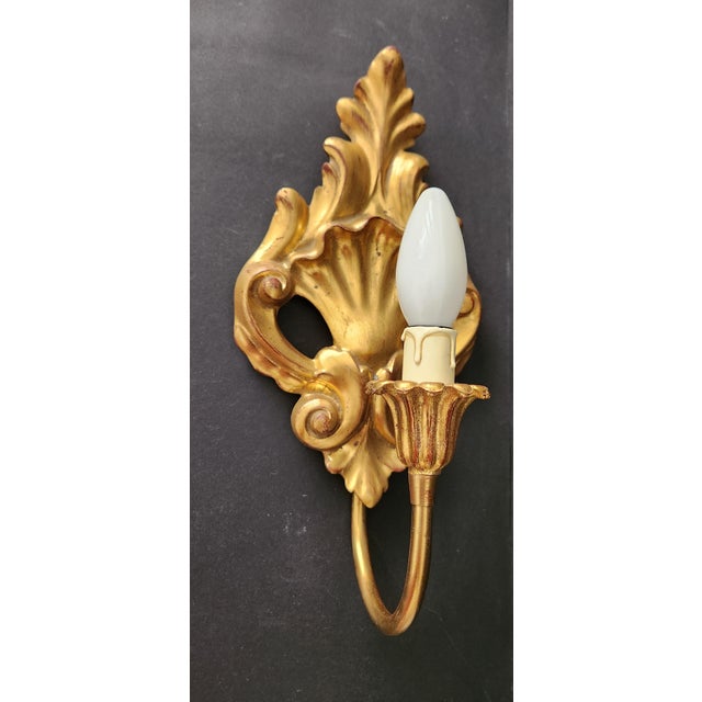 Neo-Classical Louis XV Rocaille Wall Lamps with Gilded Carved Wood Appliqués, Italy, 1940s, Set of 2 For Sale - Image 9 of 18