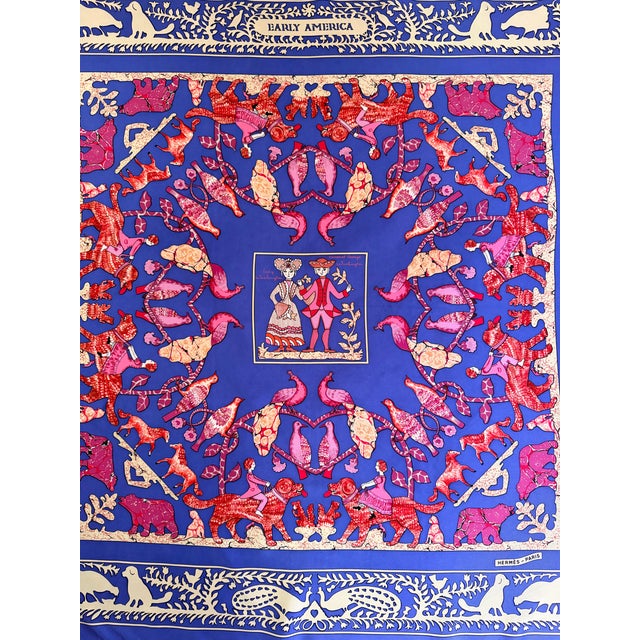 1980s Hermès Early America 1 Silk Scarf 1981 Designed by Françoise De La Perriere For Sale - Image 5 of 12