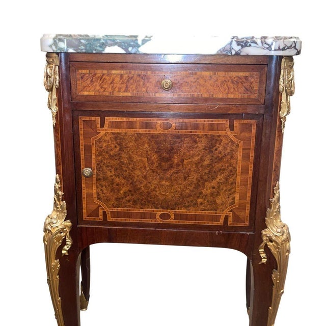 Wood Pair French Bronze-Mounted Marble-Top Nightstands Louis XV Style, Late 19th C. For Sale - Image 7 of 12