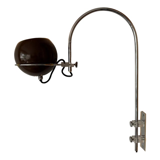 Vintage Dutch Mushroom Arc Wall Lamp in Brown Acrylic Glass and Chrome attributed to Gepo For Sale