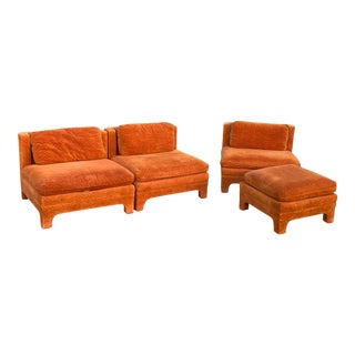 1970s Slipper Chair Sectional Sofa With Ottoman For Sale